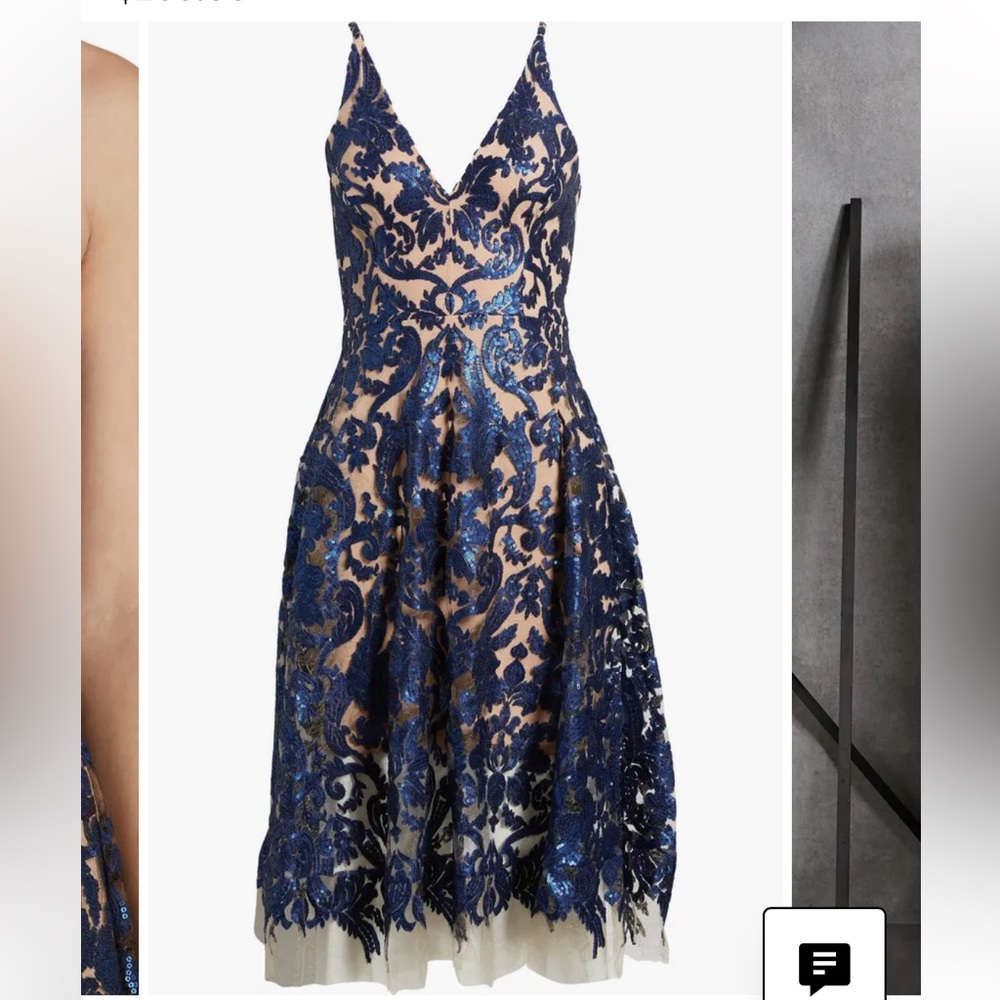 Dress the Population Navy Blue and Nude Lace Midi Dress - Picture 5 of 10